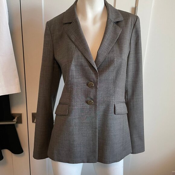 classiques entier 2 Button Notch Collar 100% Virgin Wool Blazer Tan Brn Sz 8 - Picture 2 of 13